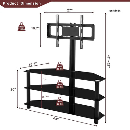 3-Tier Multi-functional TV Stand Height Adjustable Swivel Bracket - Black MLNshops]