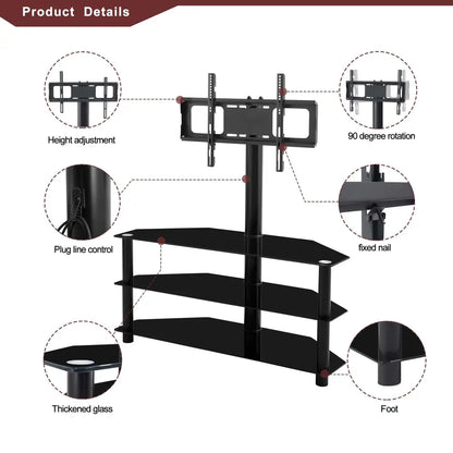 3-Tier Multi-functional TV Stand Height Adjustable Swivel Bracket - Black MLNshops]