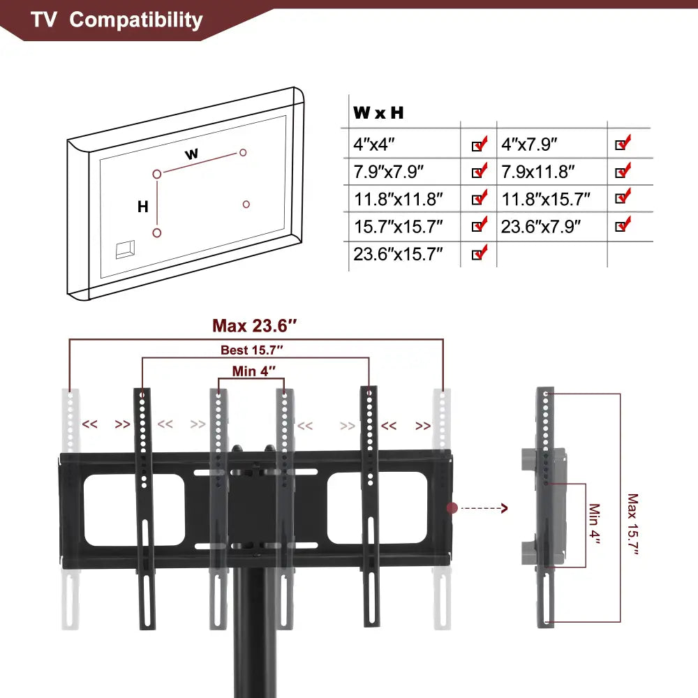 3-Tier Multi-functional TV Stand Height Adjustable Swivel Bracket - Black MLNshops]