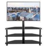 MLNshops 3-Tier TV Stand with Swivel Bracket Black Glass