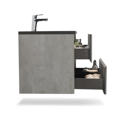 30" Floating Bathroom Vanity with Sink, Modern Wall-Mounted Bathroom Storage Vanity Cabinet with Black Quartz Sand Top Basin and Soft Close Drawers MLNshops]