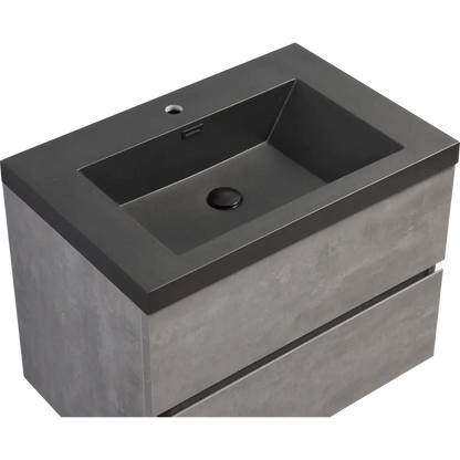 30" Floating Bathroom Vanity with Sink, Modern Wall-Mounted Bathroom Storage Vanity Cabinet with Black Quartz Sand Top Basin and Soft Close Drawers MLNshops]