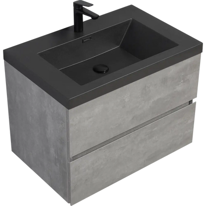 30" Floating Bathroom Vanity with Sink, Modern Wall-Mounted Bathroom Storage Vanity Cabinet with Black Quartz Sand Top Basin and Soft Close Drawers MLNshops]