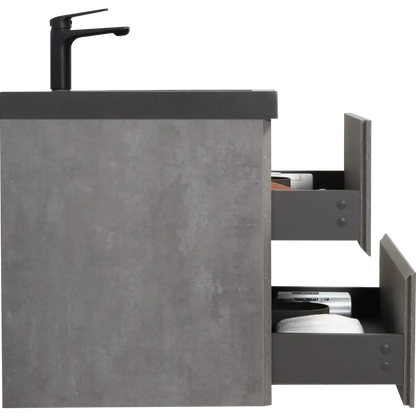 30" Floating Bathroom Vanity with Sink, Modern Wall-Mounted Bathroom Storage Vanity Cabinet with Black Quartz Sand Top Basin and Soft Close Drawers MLNshops]