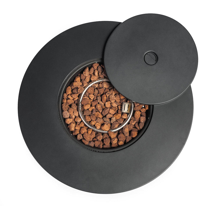 top view of propane fire pit table with durable materials