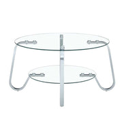 Front view of Vintage Metal Frame Glass Coffee Table 31.5'' showcasing its symmetrical design and dual glass surfaces.