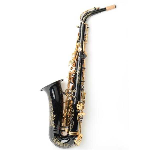 Be Brass Carving Pattern Pearl White Shell Button Saxophone with Strap Black