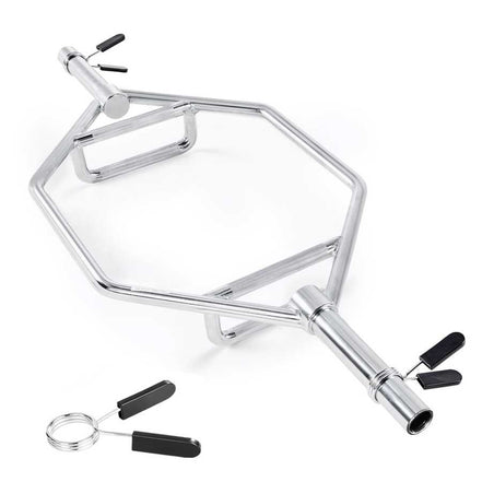 Metal hexagonal stand with adjustable arms on a white background