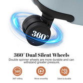 360-degree dual silent wheels with text and icons on a white background