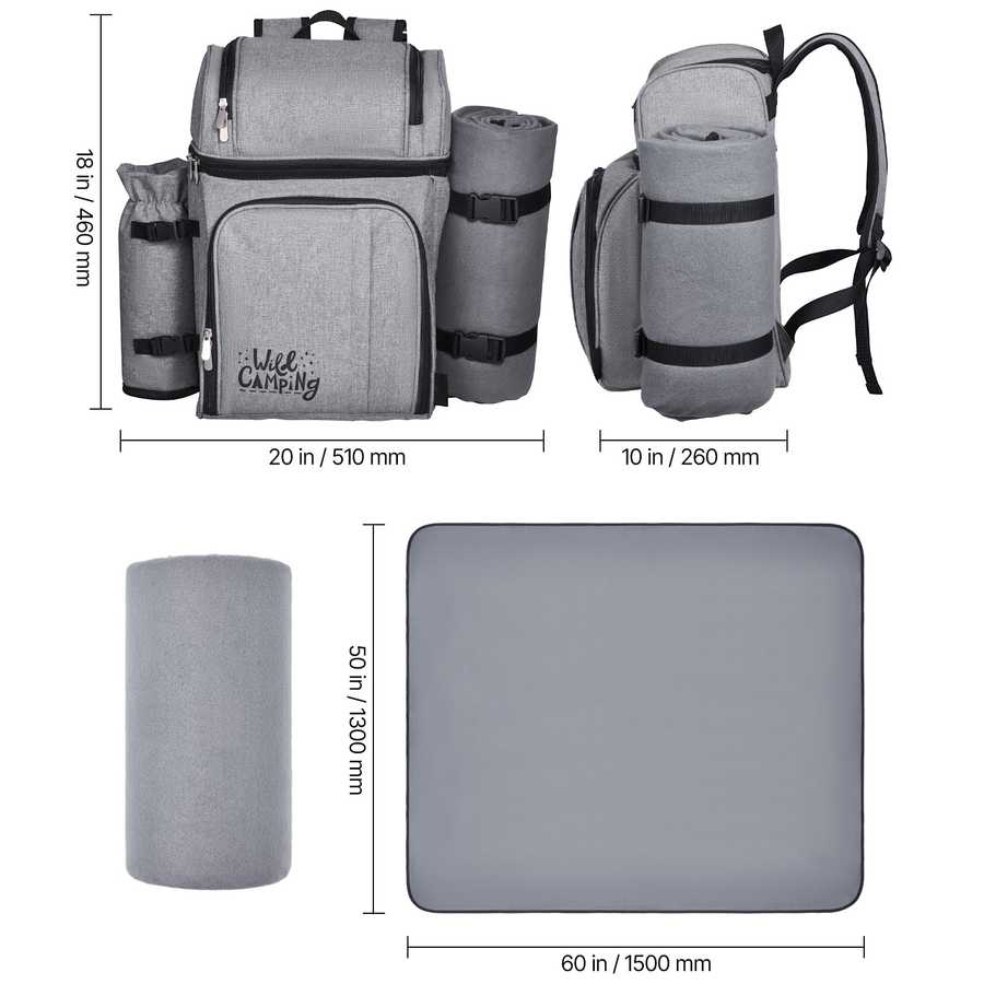 Close-up of grey picnic backpack zipper and durable fabric for outdoor food and beverage carrying