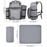 Close-up of grey picnic backpack zipper and durable fabric for outdoor food and beverage carrying