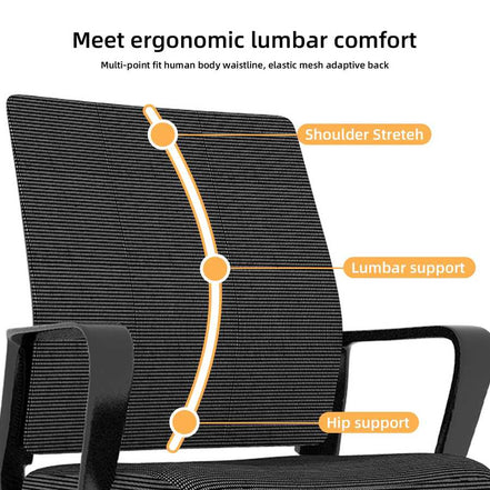 Ergonomic chair with highlighted features on a white background