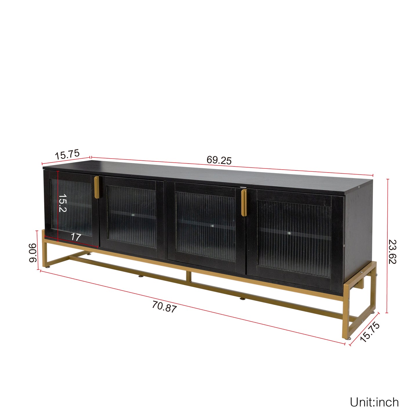 Black 70.87" TV STAND.Entertainment Center with Shelf, Wood TV Media Console with Sturdy Metal Legs for Living Room