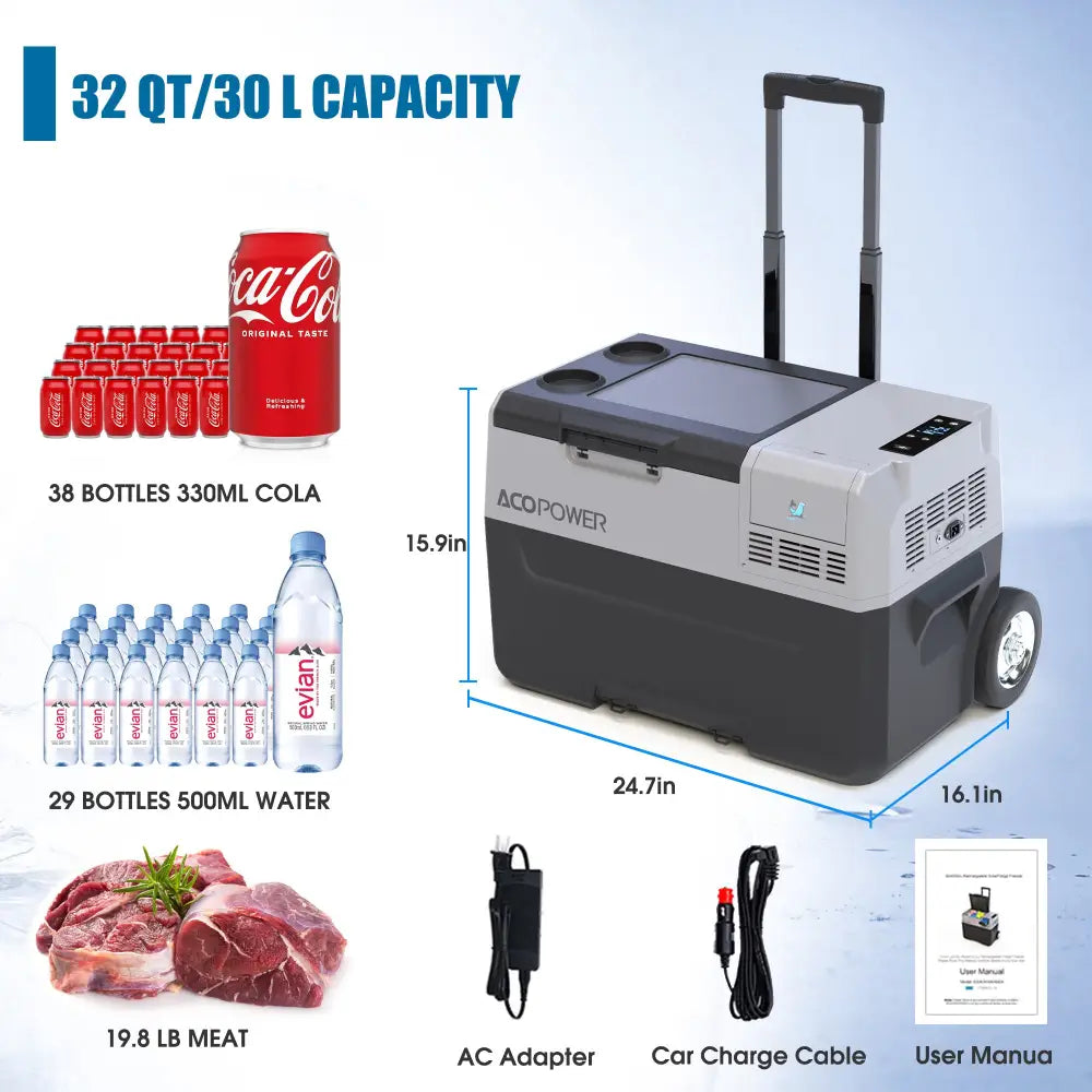 32Qt Car Freezer Portable Refrigerator Freezer with APP Control and 6'' off-road wheels, 12V,45W Cooler Freezer,Low Noice MLNshops]