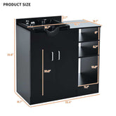 Black salon sink cabinet with dimensions labeled on a white background