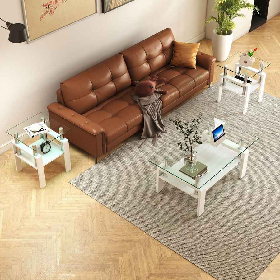 MLNshops white glass end table with shelf - Tempered