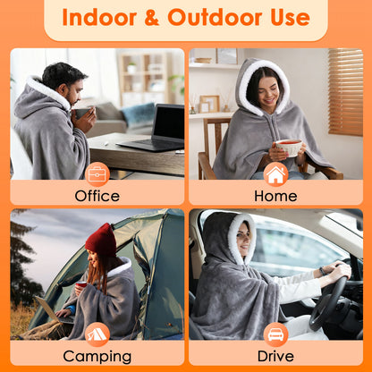 8-Zone Wearable Heated Blanket - 3 Adjustable Heat Levels, 59x31in Soft Flannel, USB-Powered Portable Design with Pockets, Machine Washable Winter Warmth