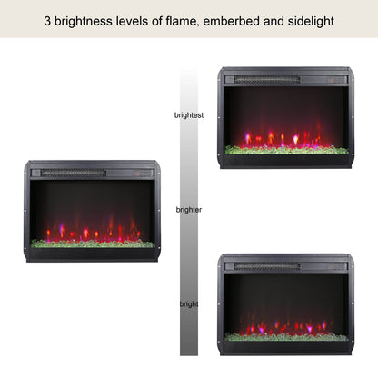 23 inch electric fireplace insert, ultra thin heater with crystal & realistic flame, remote control with timer, overheating protection,with sidelight