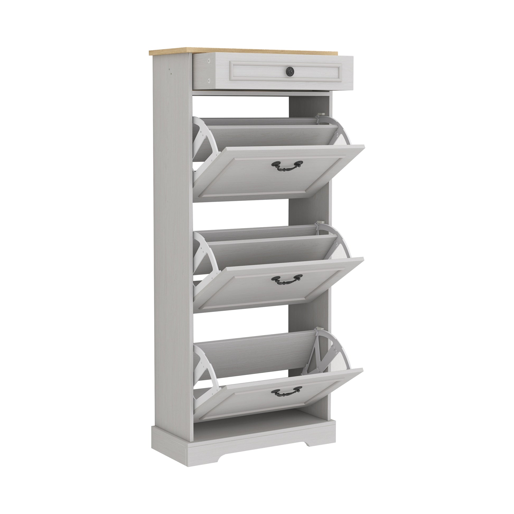 Shoe Storage Cabinet with 1 Drawer, 3 Flip Drawers, Freestanding Shoe Cabinet Organizer with Adjustable Shelf, Shoe Cabinet for Entryway, Foyer, Slim Shoe Cabinet-Antique White