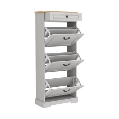 Shoe Storage Cabinet with 1 Drawer, 3 Flip Drawers, Freestanding Shoe Cabinet Organizer with Adjustable Shelf, Shoe Cabinet for Entryway, Foyer, Slim Shoe Cabinet-Antique White
