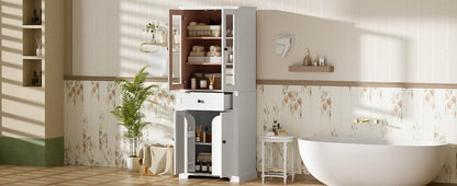 MLNshops tall bathroom storage cabinet - White, Glass Doors