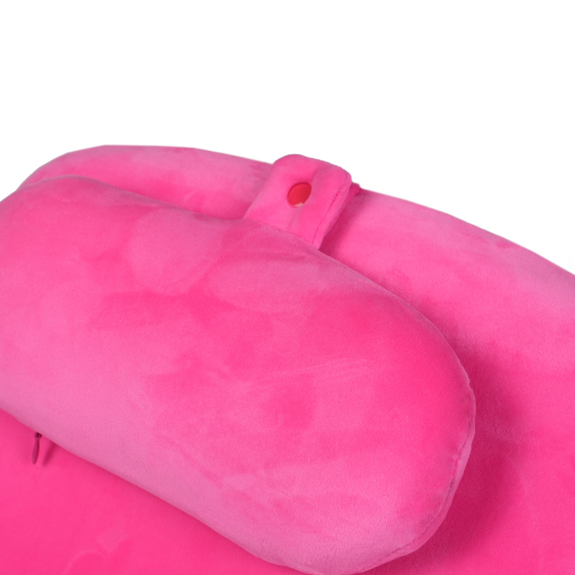 Close-up of pink Ergonomic Memory Foam Posture Support Pillow with adjustable headrest, offering enhanced neck and back support.