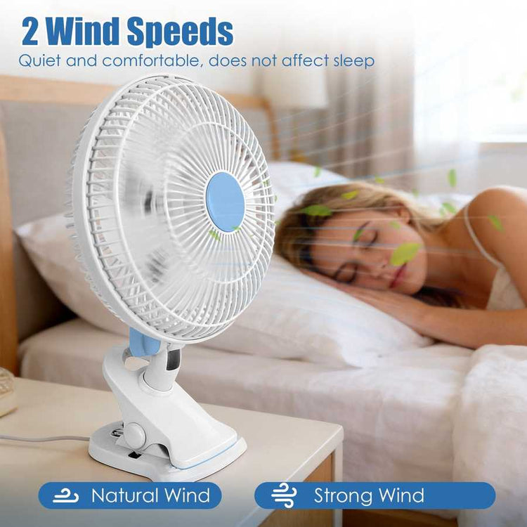 Clip on oscillating fan with adjustable speeds for home and office cooling