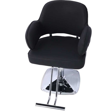 Salon Styling Chair - Heavy Duty Salon Chair in black, angled top view showing plush seat and chrome hydraulic lift.