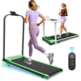 Person using a treadmill with a remote control on a white background