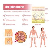 Diagram showing symptoms of skin conditions and a healthy skin cross-section.