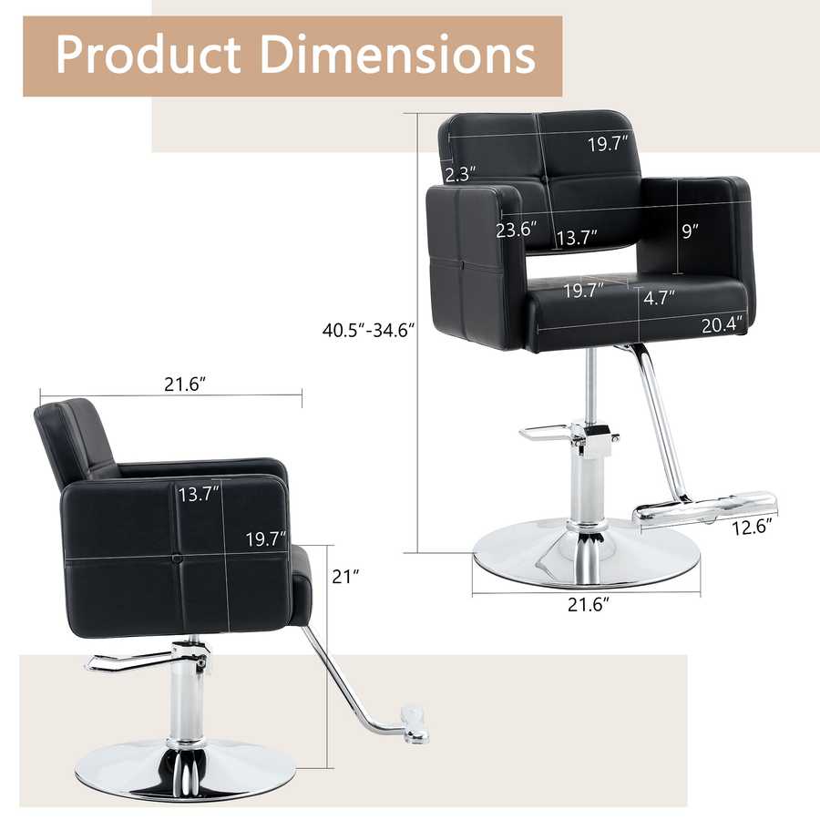 Black salon chair with adjustable height and chrome base