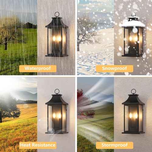Outdoor wall light fixture tested under rain, snow, heat, and storm conditions.