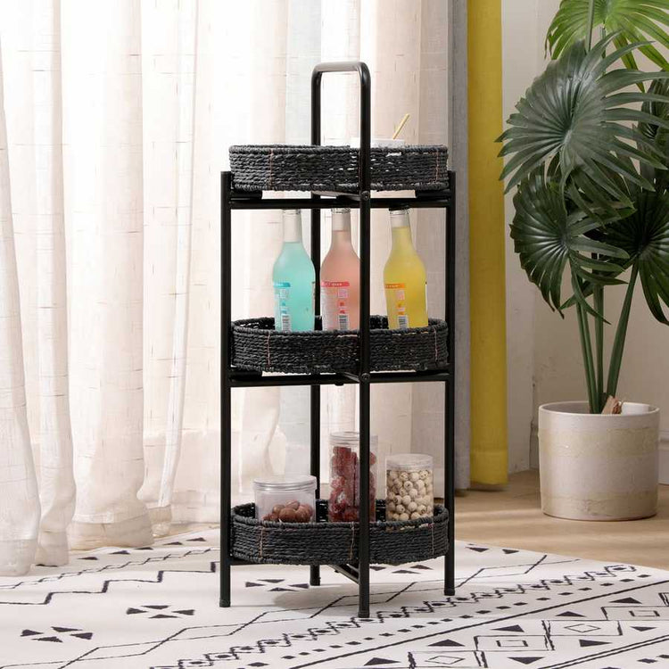 Modern 3-Tier Handwoven Side Table with Oval Organizer