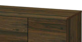 Detailed view of the dark wood TV stand&