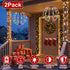 2-pack LED Christmas ball lights hanging on a porch: battery, timer, 8 modes, 8 brightness levels