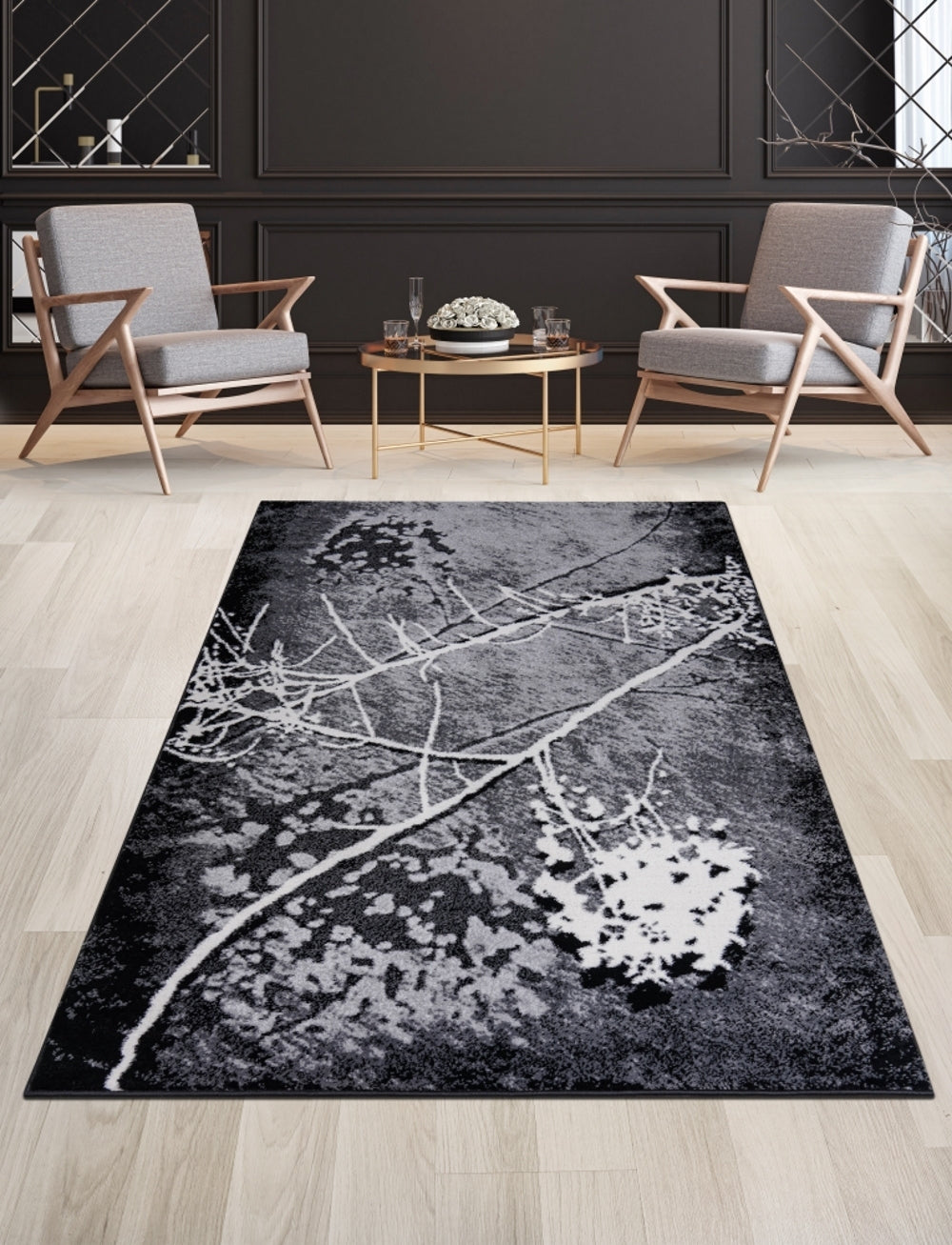 Jersey Area Rugs, Carpets For Livingroom, 7x10 Area Rugs ,2032 Black-Bone MLNshops]