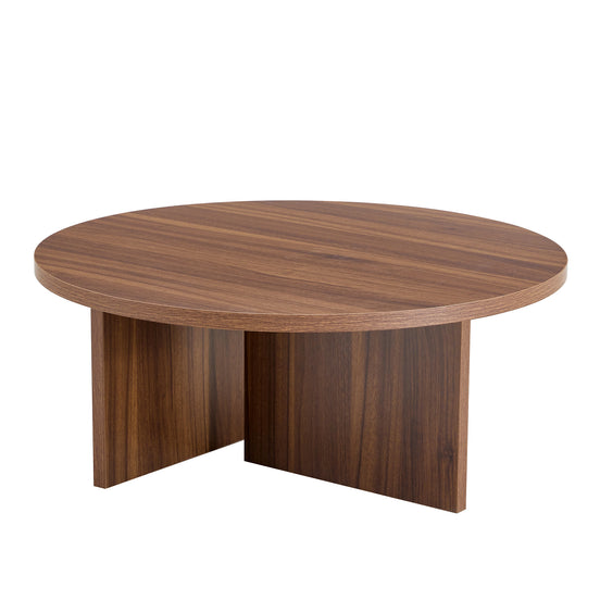 Versatile Walnut-Finished MDF Round Coffee Table for Diverse Interior Styles, Blending Modern Minimalism with Nordic Elegance, with Dimensions of 31.5*31.5*13.98 Inches.