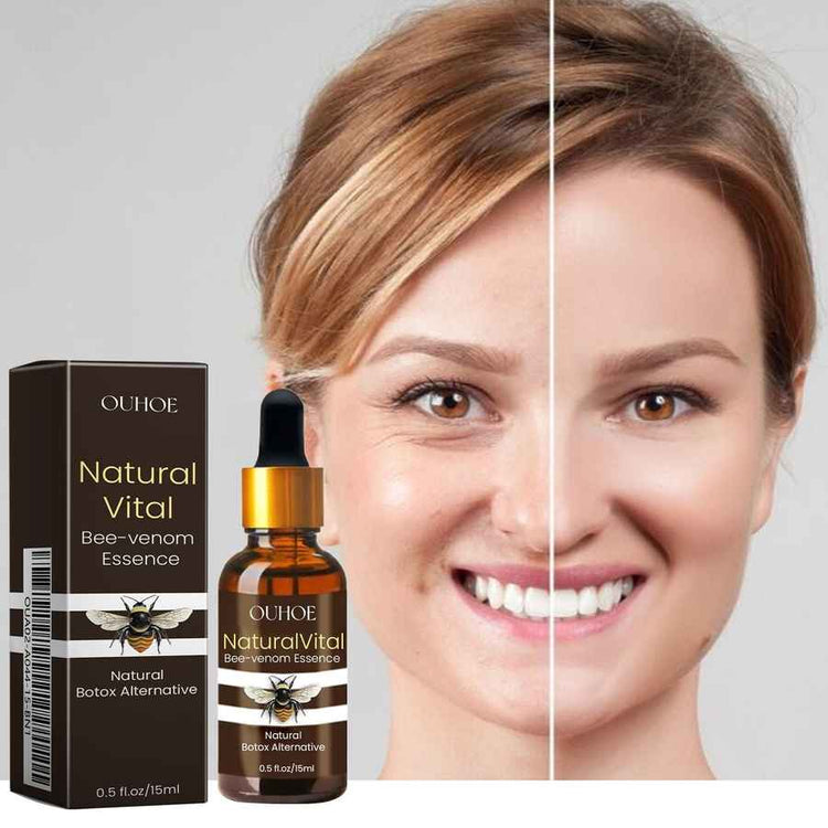 OUHOE Natural Vital Bee venom Essence bottle and packaging with a woman&