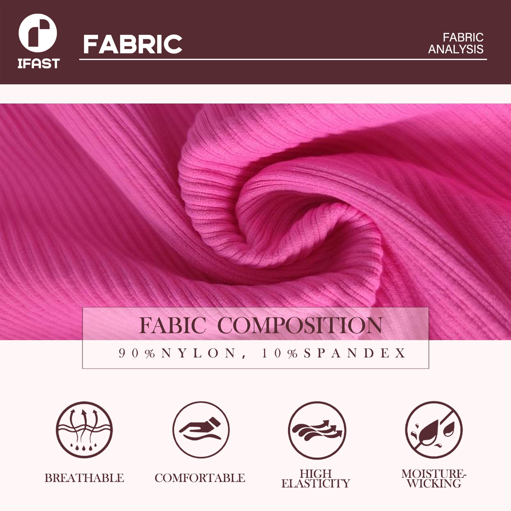 Close-up of pink ribbed fabric used in Seamless Tummy Control Yoga Pants, made of 90% nylon and 10% spandex for flexibility.