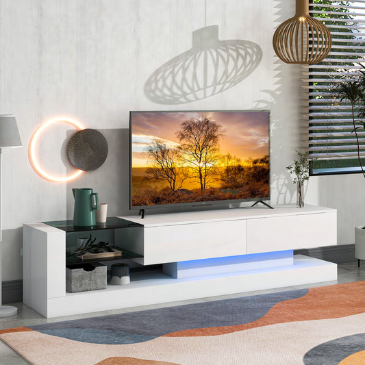 a flat screen tv sitting on top of a white entertainment center