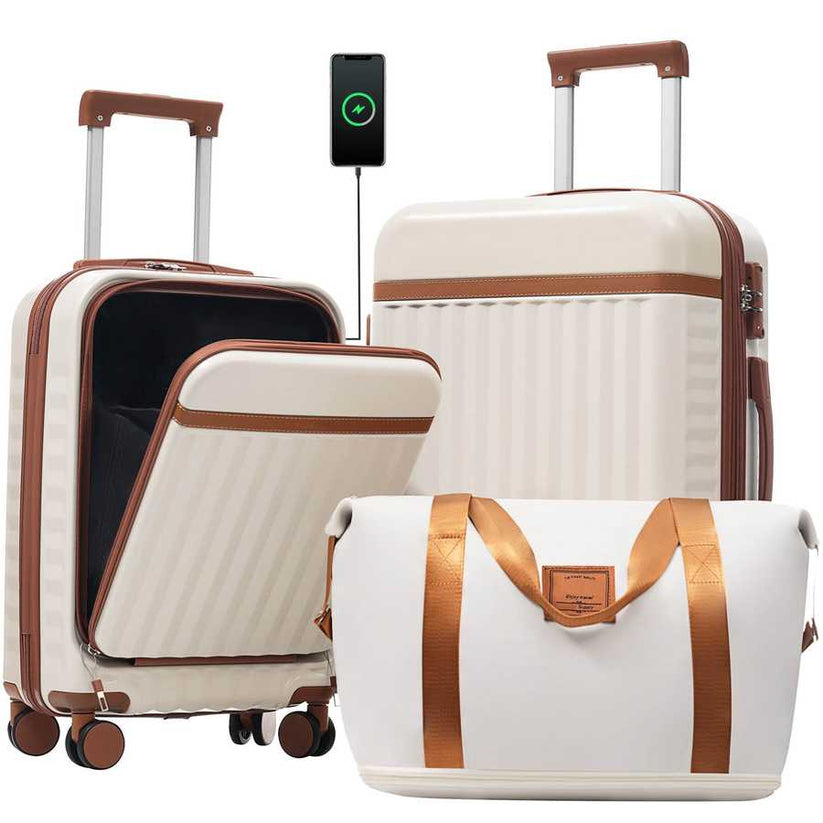 3 piece luggage set with front opening and USB port