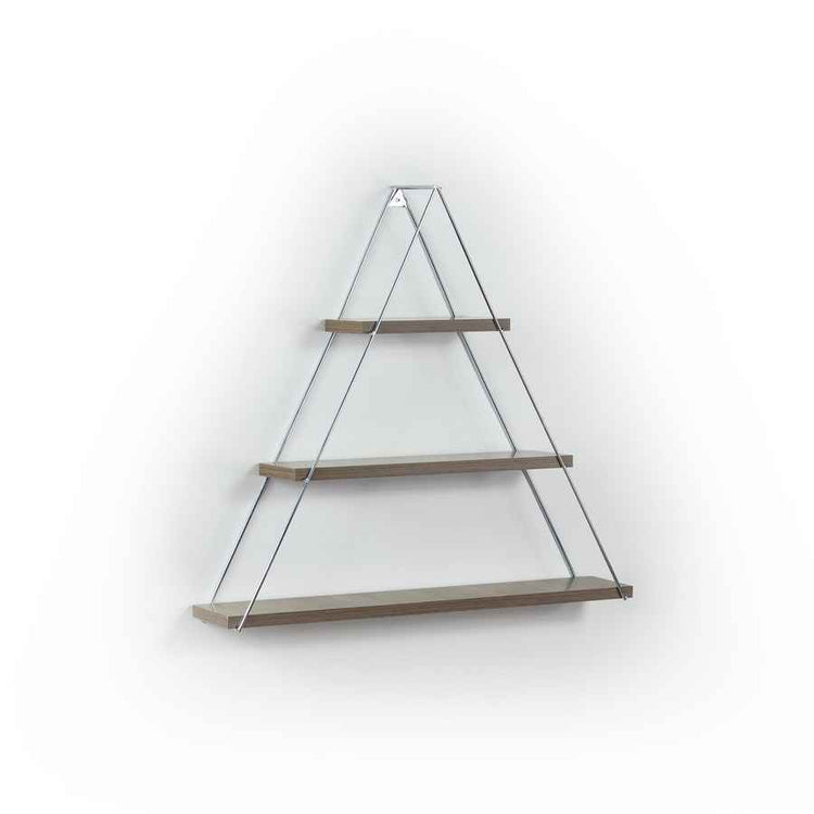 Triangular wall shelf with glass back on a white background