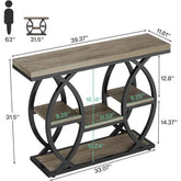 Console table with dimensions labeled on a white background