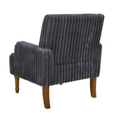 Gray ribbed armchair with wooden legs on a white background