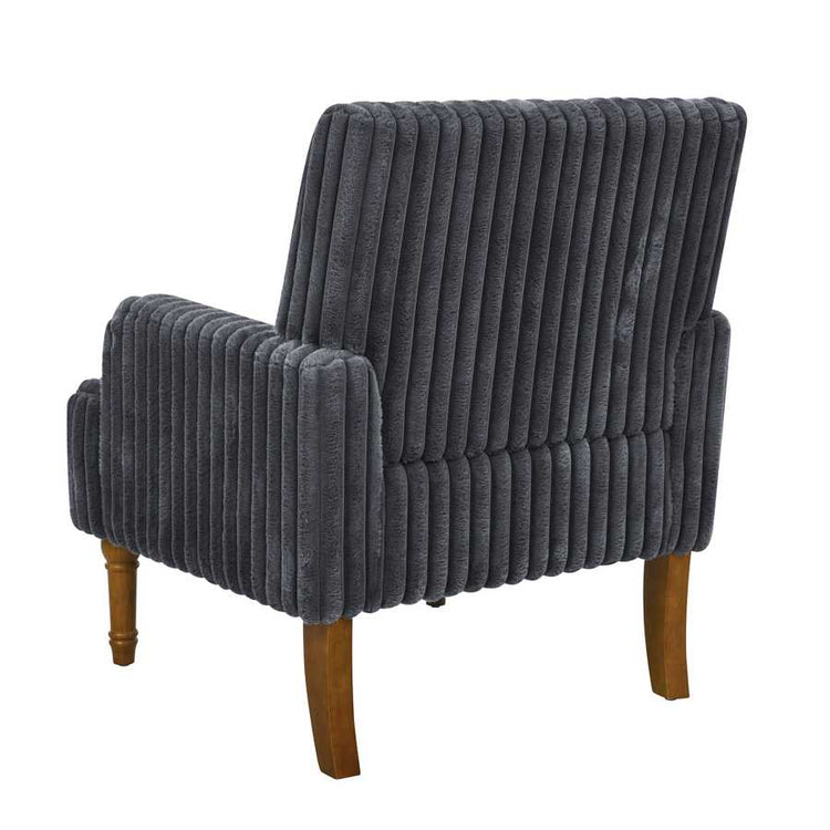 Gray ribbed armchair with wooden legs on a white background