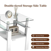 MLNshops white glass end table with shelf - Tempered