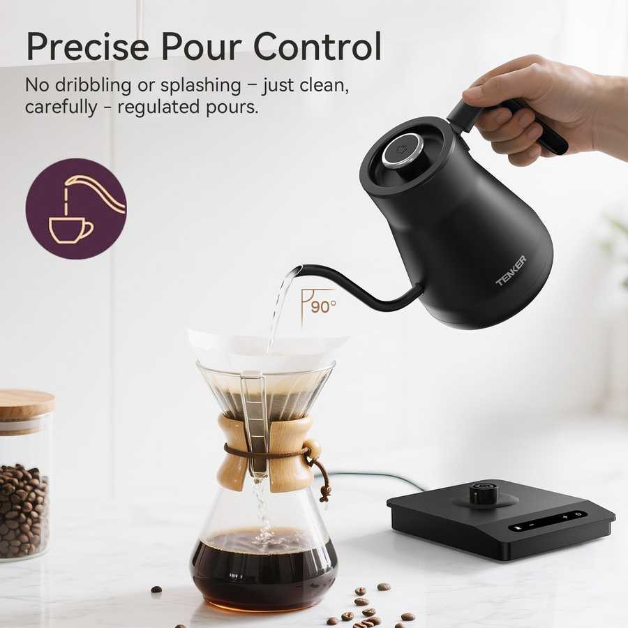 Gooseneck Electric Kettle with ±1℉ Temperature Control for Pour Over Coffee & Tea, Quick Heating, Hot Water Boiler, 1200W