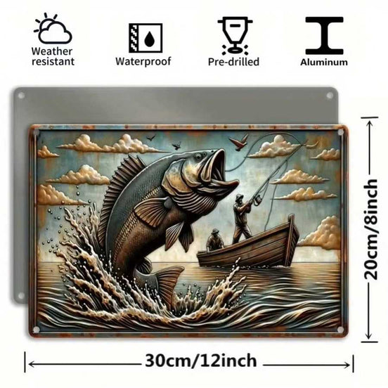 Waterproof metal fishing wall decor for home bar or garage