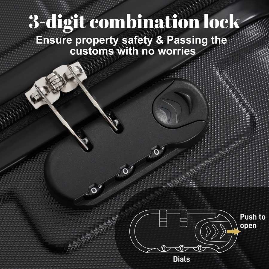Black suitcase with a 3-digit combination lock on a dark background