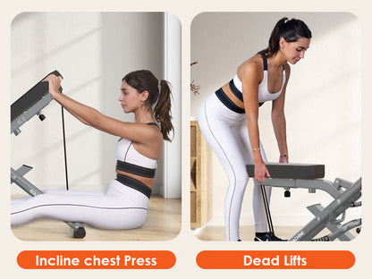 Incline chest press and deadlifts demonstrated on Home Gym Squat Machine. Multi-functional squat rowing machine for total body training.